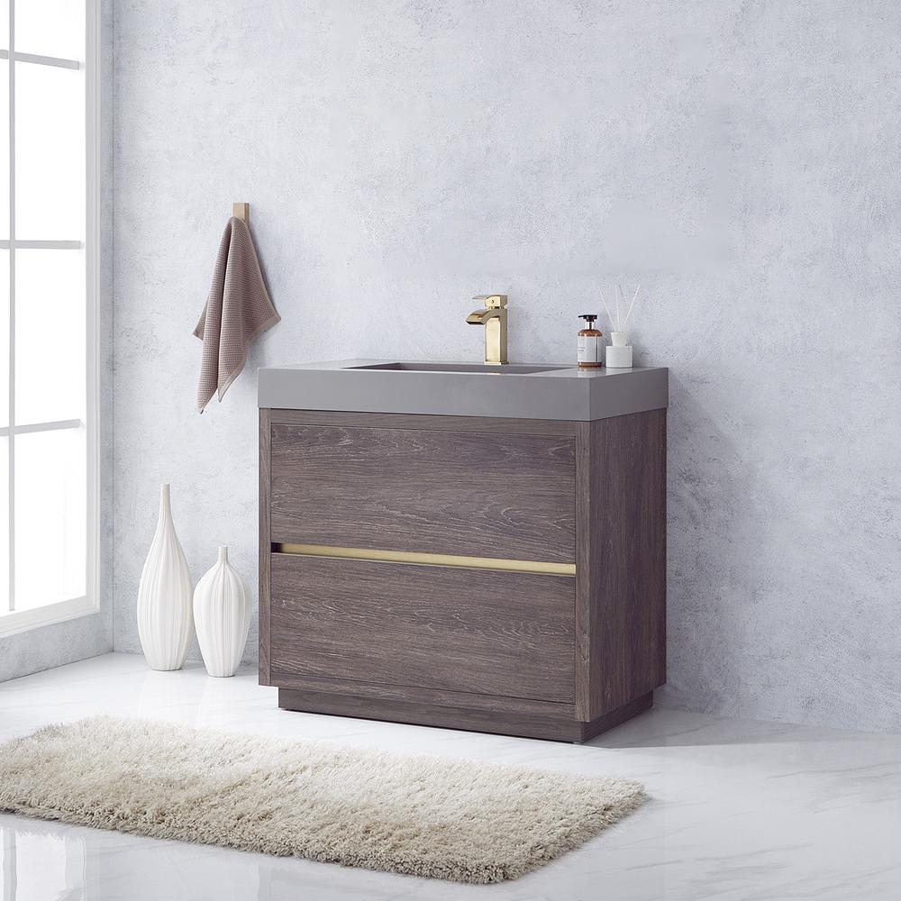 Single Sink Bath Vanity with Grey Composite Integral Square Sink Top. Picture 9