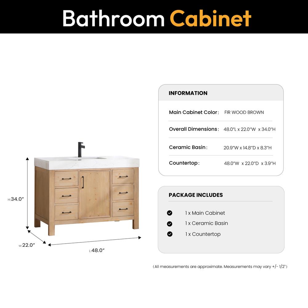 Free-standing Single Bathroom Vanity with Composite top in Lightning White. Picture 16