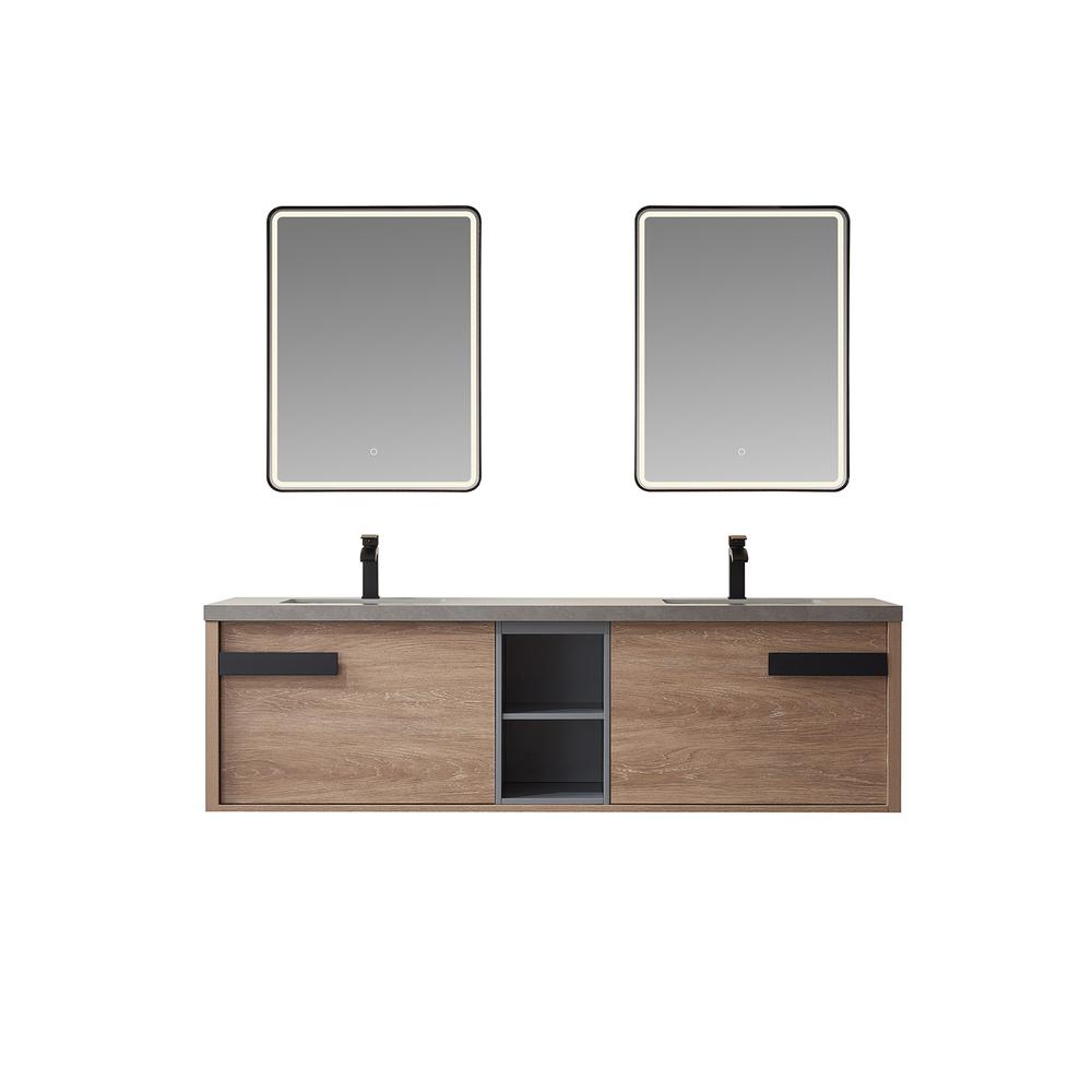 Carcastillo 72" Double Sink Bath Vanity with Grey Sintered Stone Top and Mirror. Picture 1