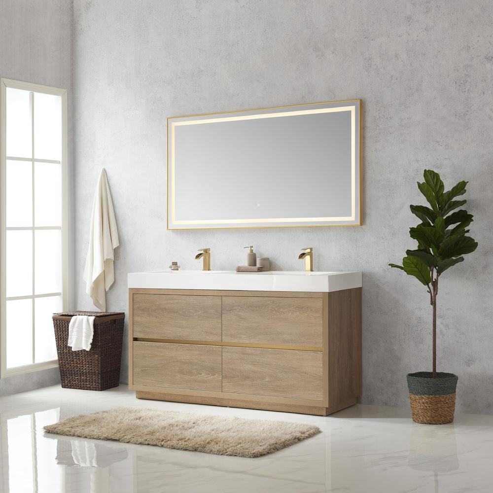Double Sink Bath Vanity with Composite Integral Square Sink Top and Mirror. Picture 4