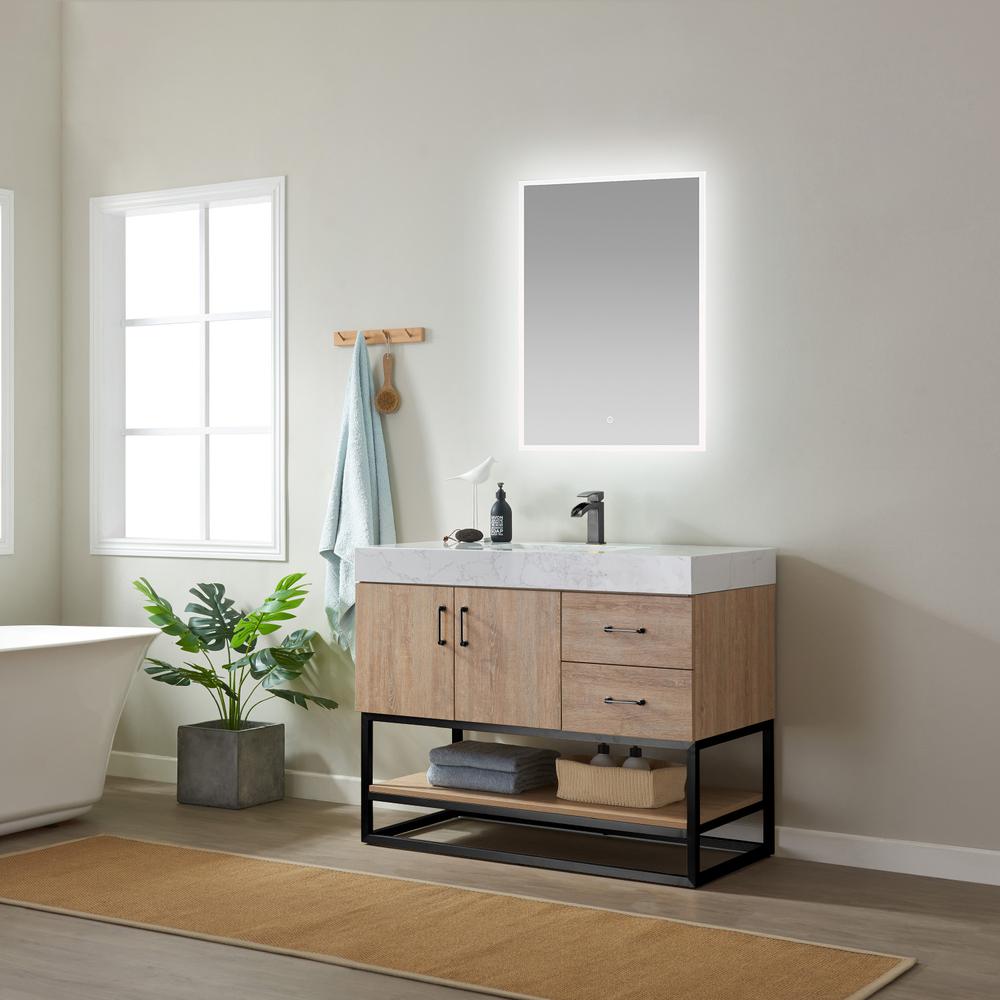 42B" Single Vanity with White Grain Stone Countertop With Mirror. Picture 8