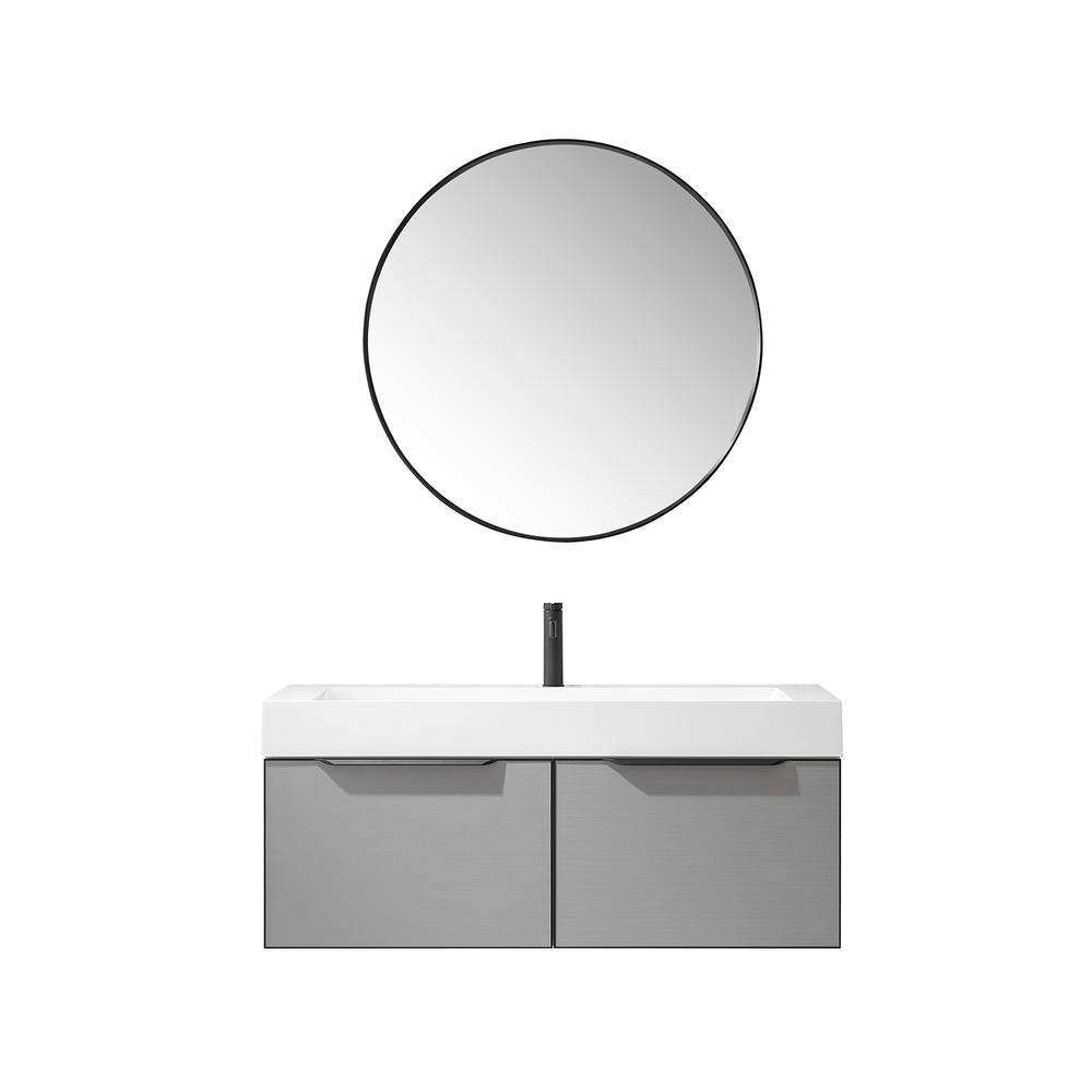 Single Sink Bath Vanity in Grey One-Piece Composite Stone Sink Top and Mirror. Picture 1