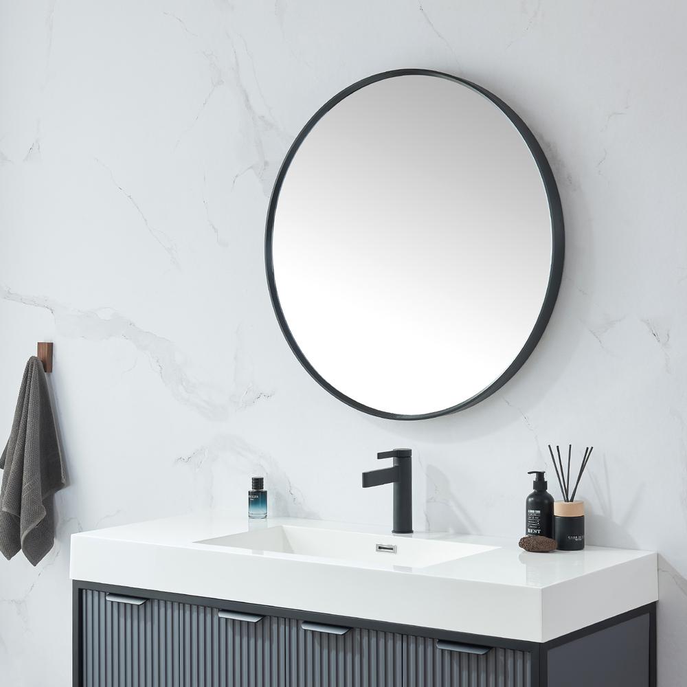 Cascante 32 in. W x 32 in. H Round Metal Wall Mirror in Brushed Black. Picture 4
