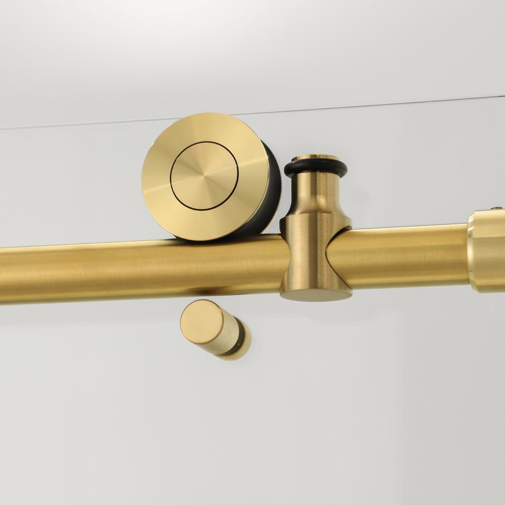 Villena 60" W x 58" H Single Sliding Frameless Tub Door in Brushed Gold. Picture 5