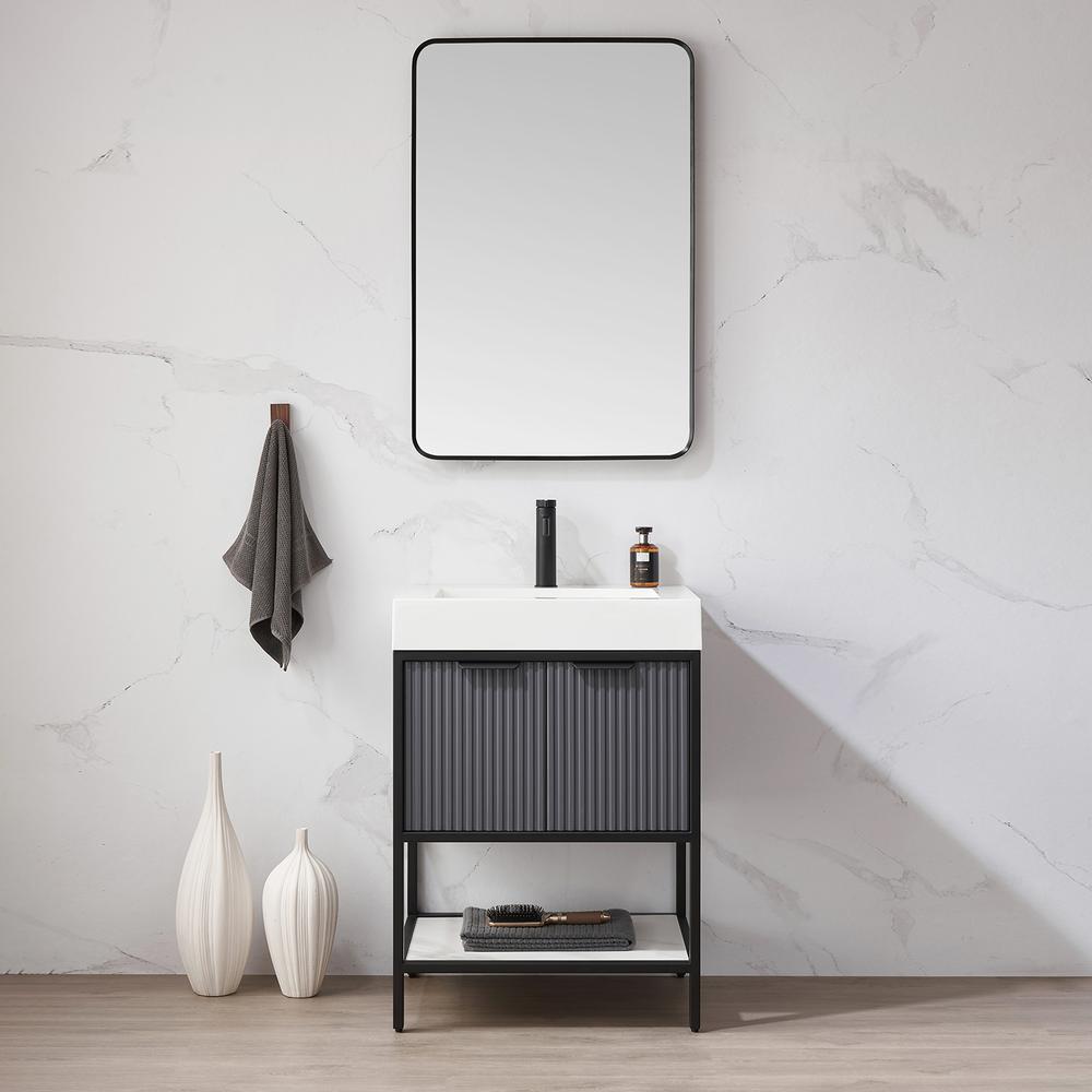 Single Sink Bath Vanity with One-Piece Composite Stone Sink Top and Mirror. Picture 4