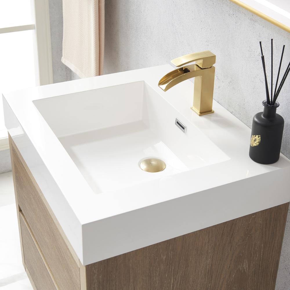 Single Sink Wall-Mount Bath Vanity Composite Integral Square Sink Top, Mirror. Picture 7