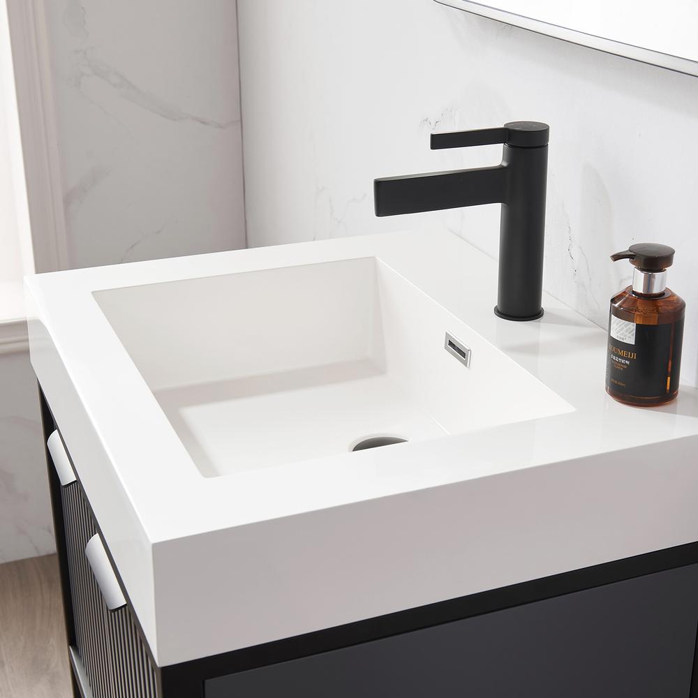 Single Sink Bath Vanity with One-Piece Composite Stone Sink Top and Mirror. Picture 8