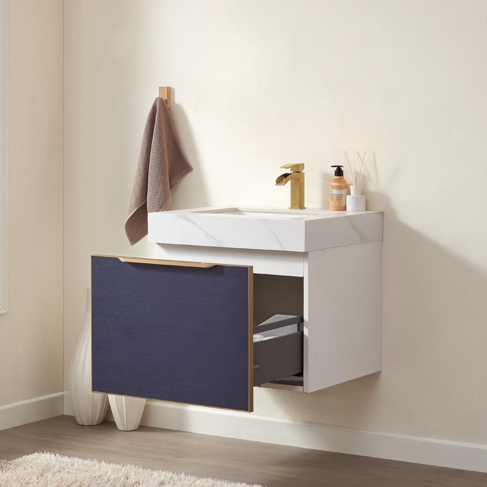 Alicante 24" Single Sink Bath Vanity in Blue with White Sintered Stone Top. Picture 6