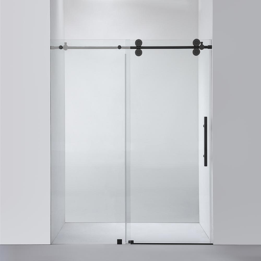 Villena 60" W x 78" H Single Sliding Frameless Shower Door in Matte Black. Picture 1