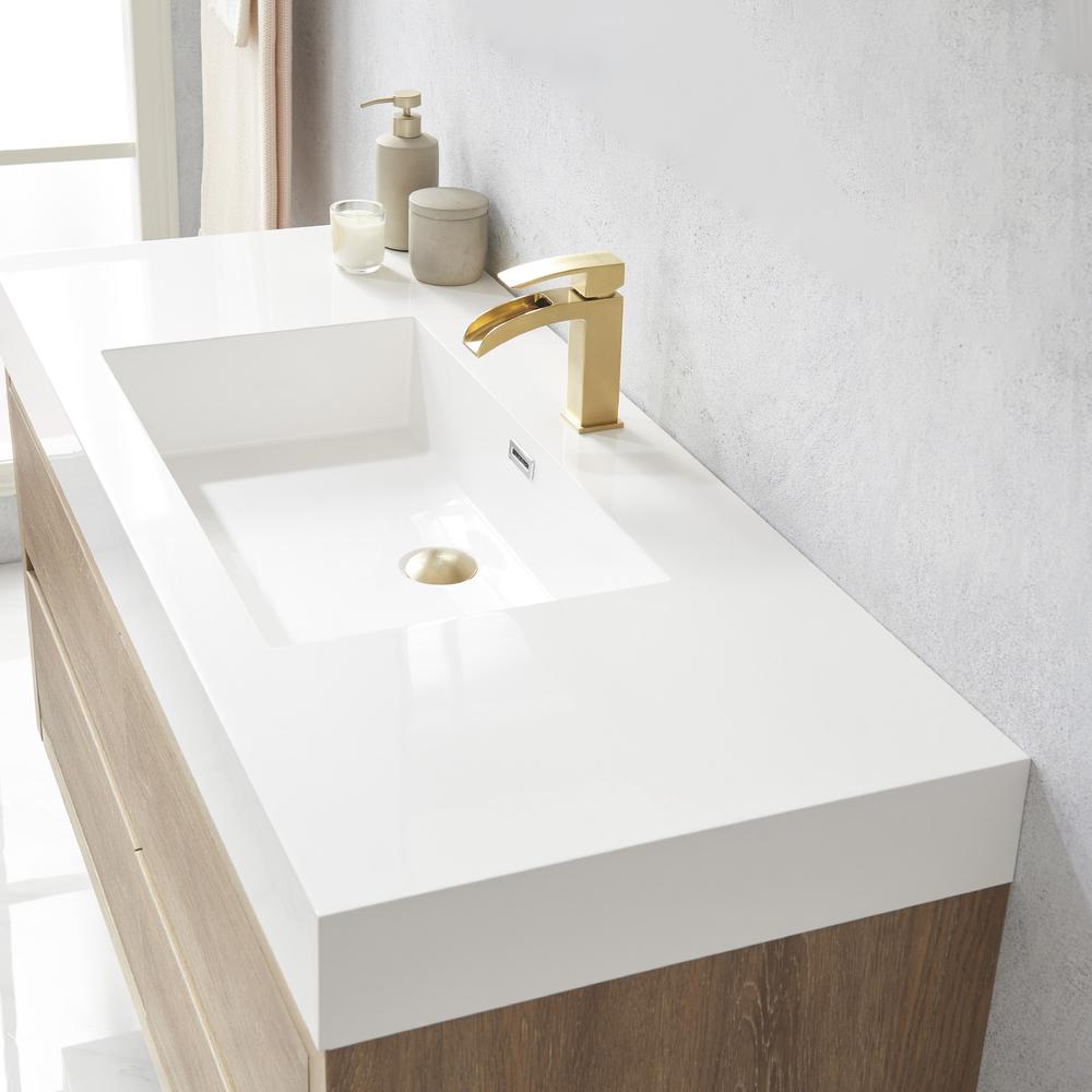 Single Sink Wall-Mount Bath Vanity with Composite Integral Square Sink Top. Picture 8