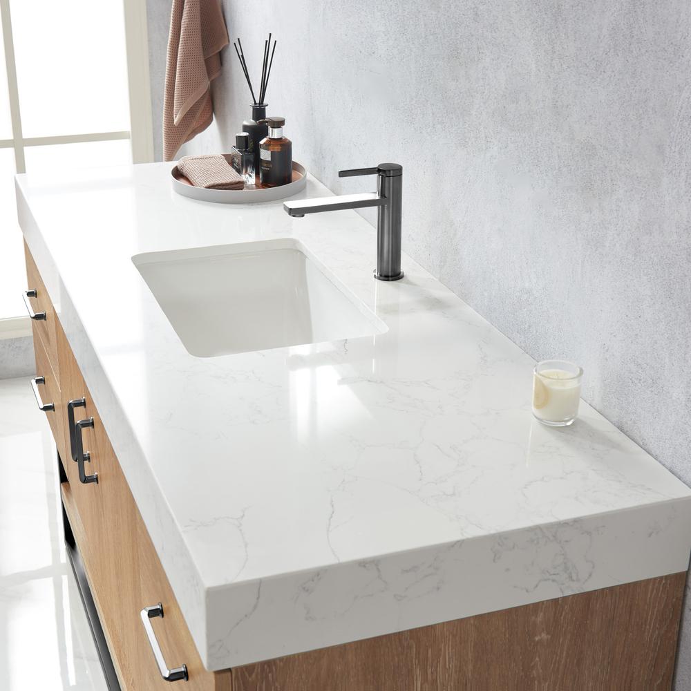 60BS" Single Sink Bath Vanity with White Grain Stone Countertop. Picture 7