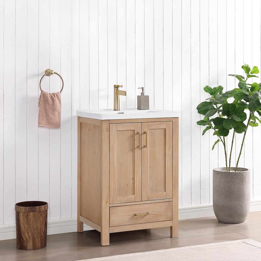 Single Sink Bath Vanity in Fir Wood Brown with Drop-In White Ceramic Basin. Picture 15