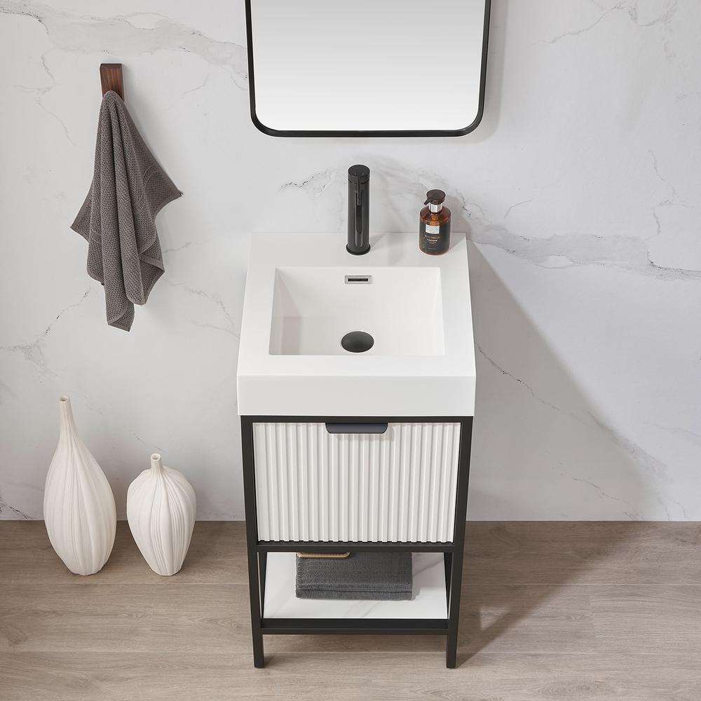Single Sink Bath Vanity with One-Piece Composite Stone Sink Top and Mirror. Picture 7