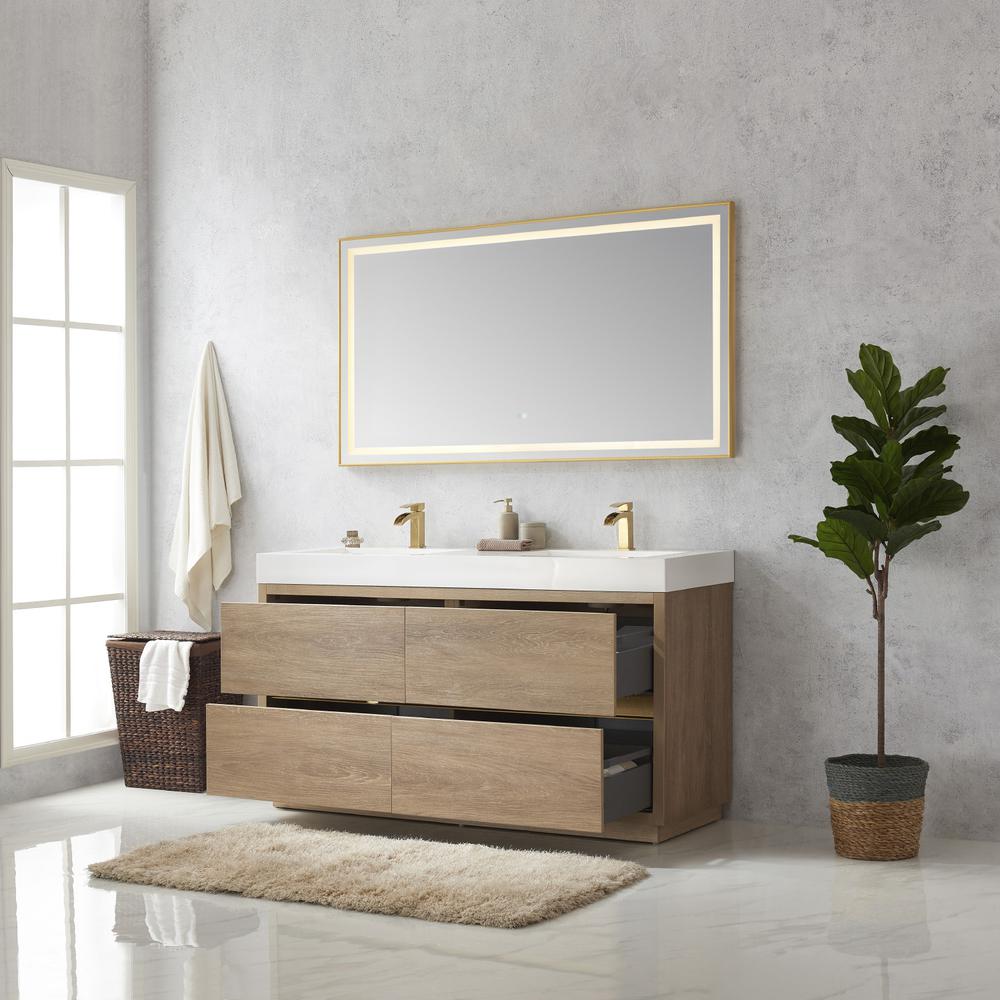 Double Sink Bath Vanity with Composite Integral Square Sink Top and Mirror. Picture 6