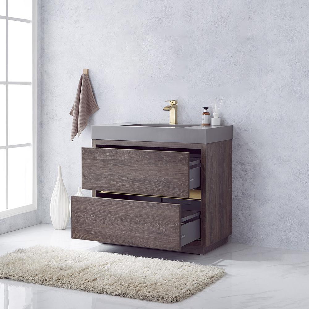 Single Sink Bath Vanity with Grey Composite Integral Square Sink Top. Picture 10