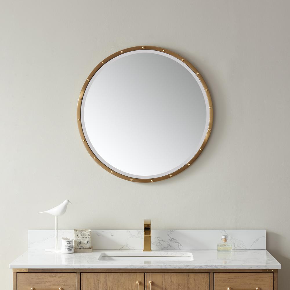 Cuneo 28" Circle Bathroom/Vanity Brushed Gold framed Wall Mirror. Picture 2