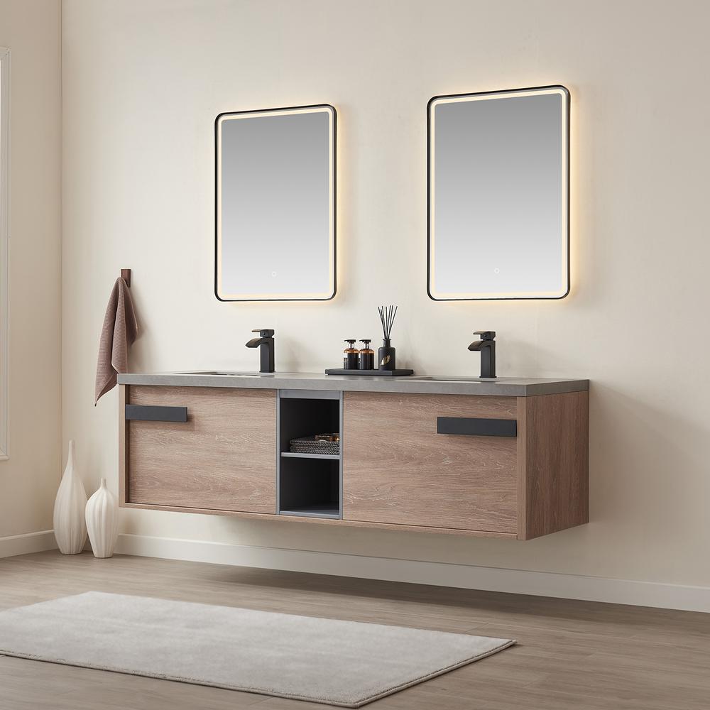 Carcastillo 72" Double Sink Bath Vanity with Grey Sintered Stone Top and Mirror. Picture 4