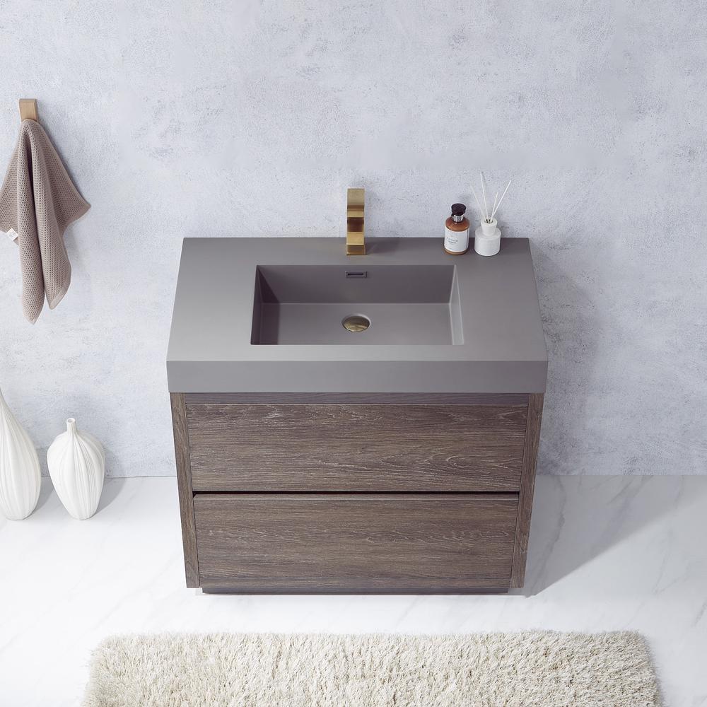 Single Sink Bath Vanity with Grey Composite Integral Square Sink Top. Picture 4
