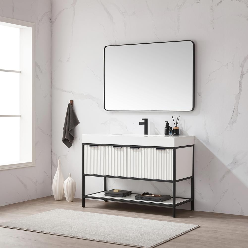 Single Sink Bath Vanity with One-Piece Composite Stone Sink Top and Mirror. Picture 5