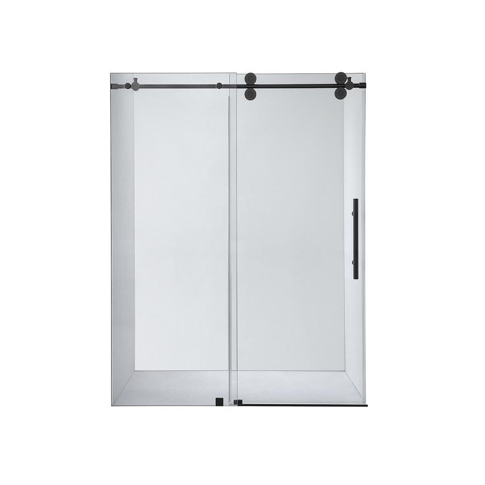Villena 56" W x 78" H Single Sliding Frameless Shower Door in Matte Black. Picture 1