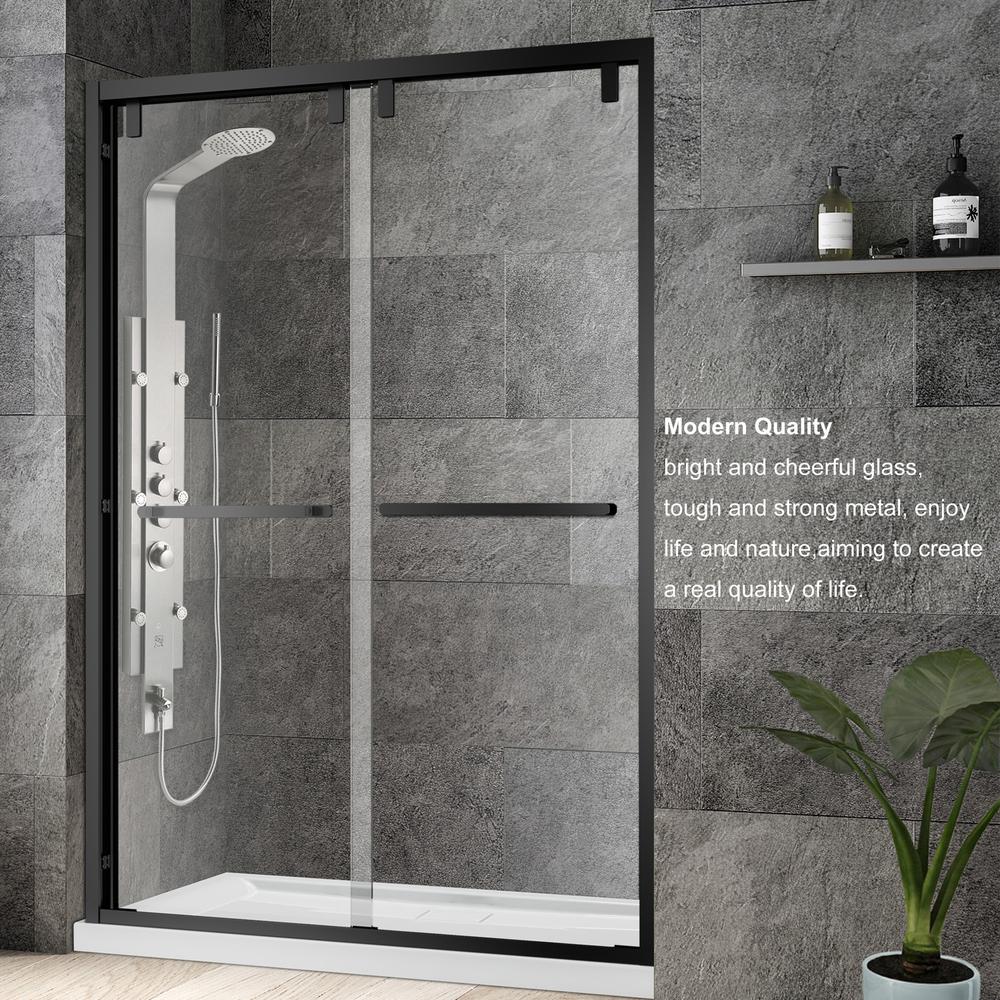 Brescia 48" W x 76" H Double Sliding Framed Shower Door in Matte Black. Picture 15