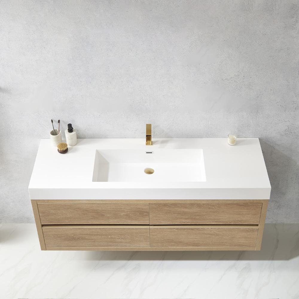 Single Sink Wall-Mount Bath Vanity with Composite Integral Square Sink Top. Picture 5