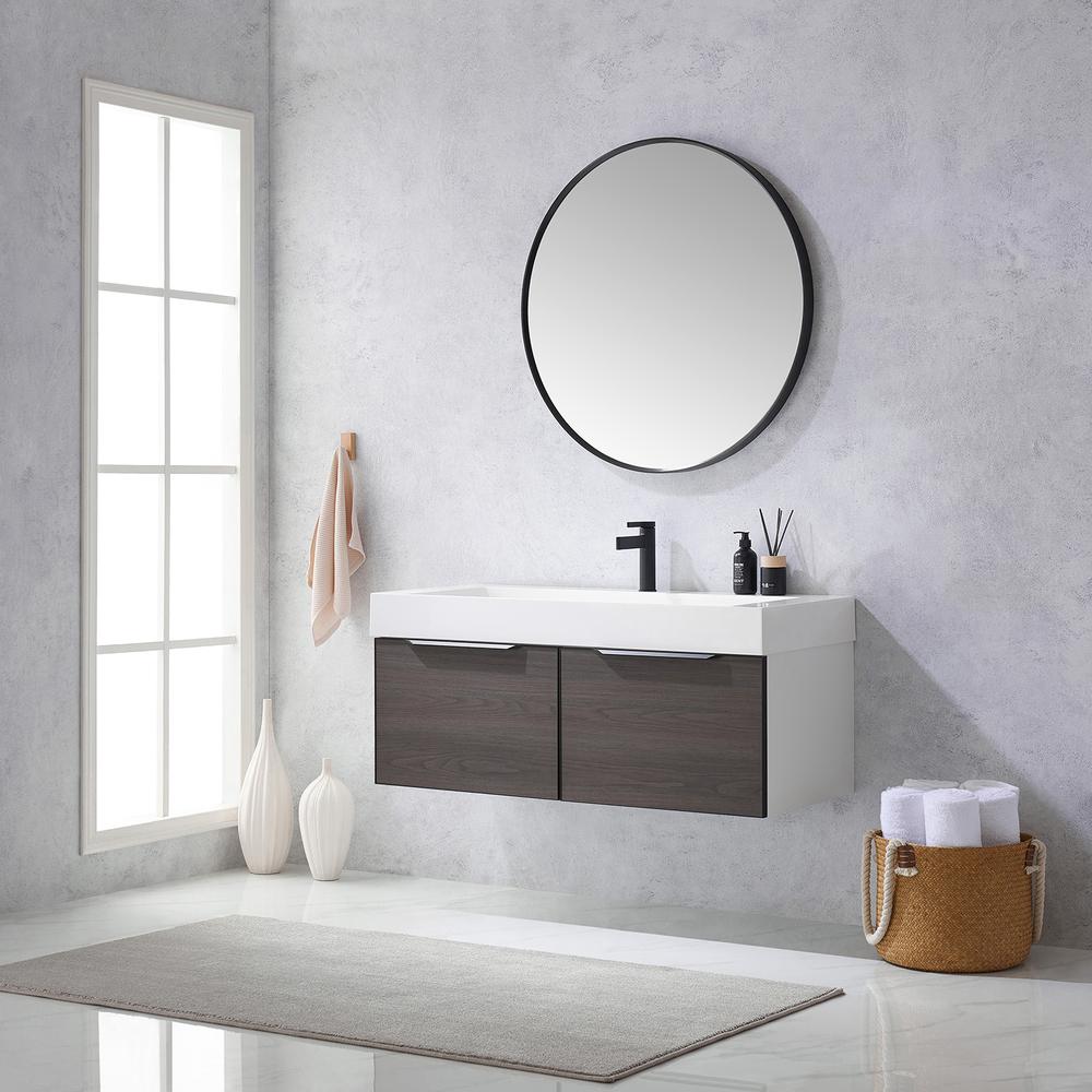 Single Sink Bath Vanity One-Piece Composite Stone Sink Top and Mirror. Picture 5