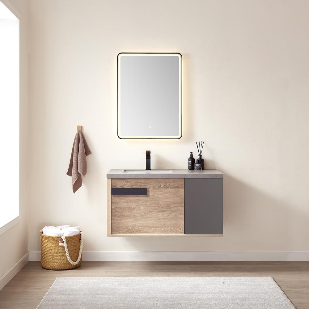 Carcastillo 40" Single Sink Bath Vanity with Grey Sintered Stone Top and Mirror. Picture 5