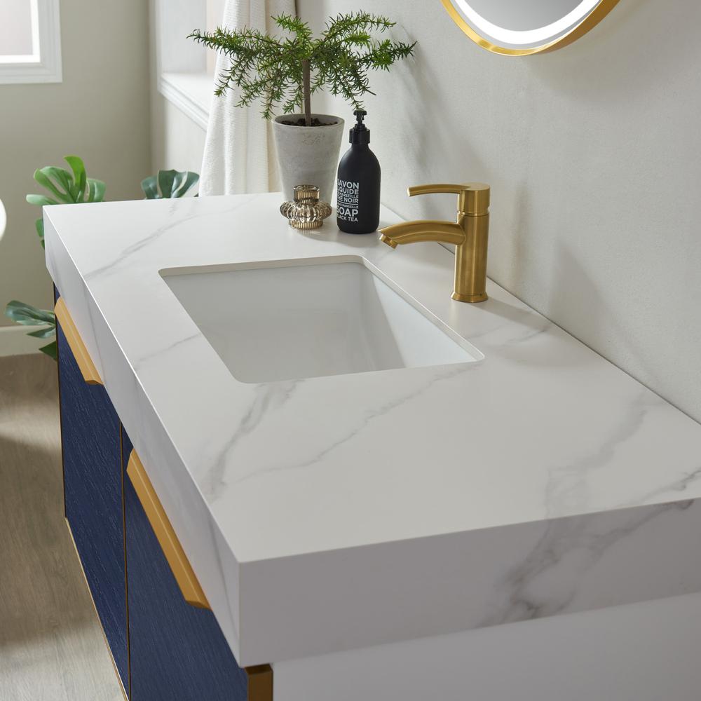 Vanity with White Sintered Stone Countertop and undermount sink Without Mirror. Picture 8