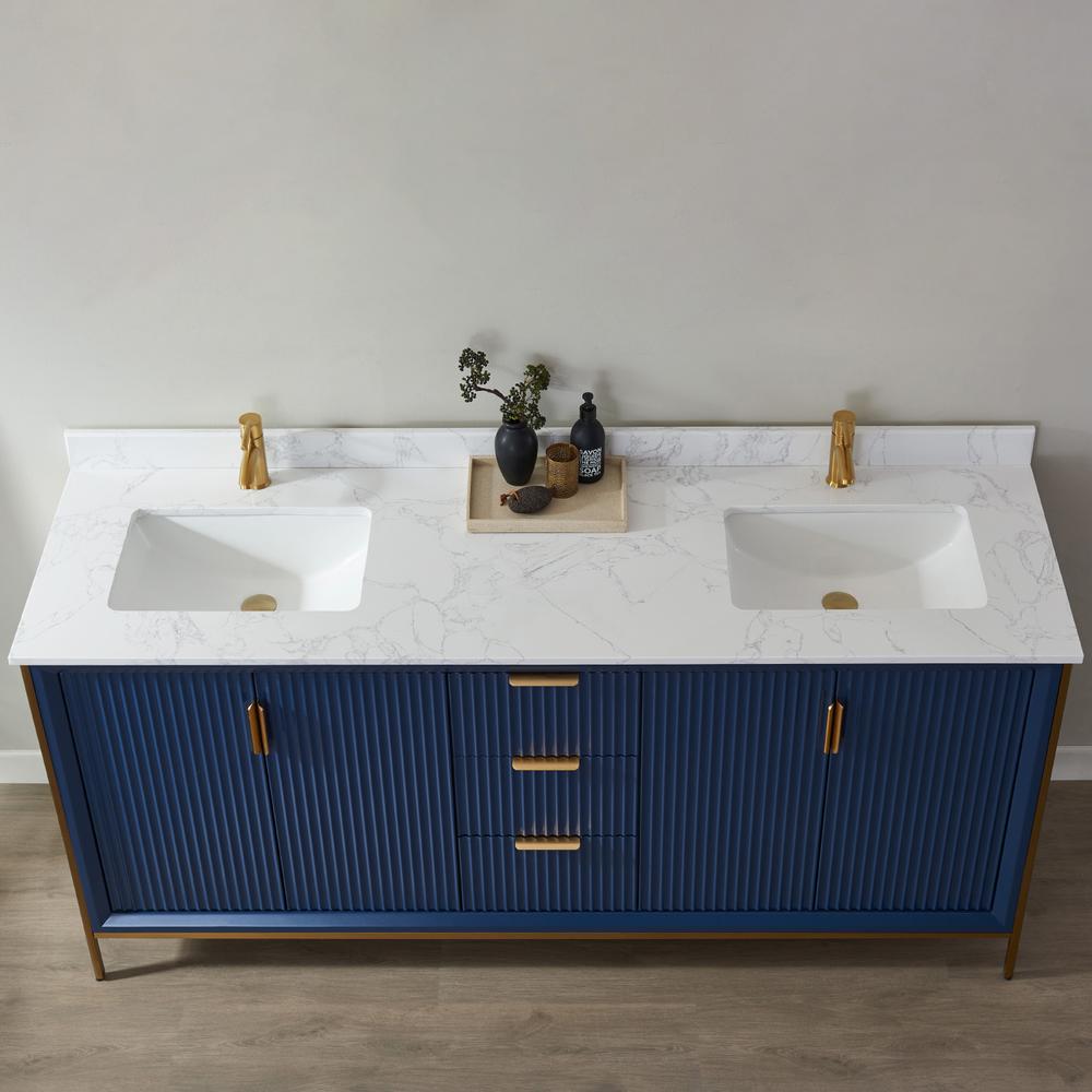 Vanity in Royal Blue with White Composite Grain Stone Countertop Without Mirror. Picture 6