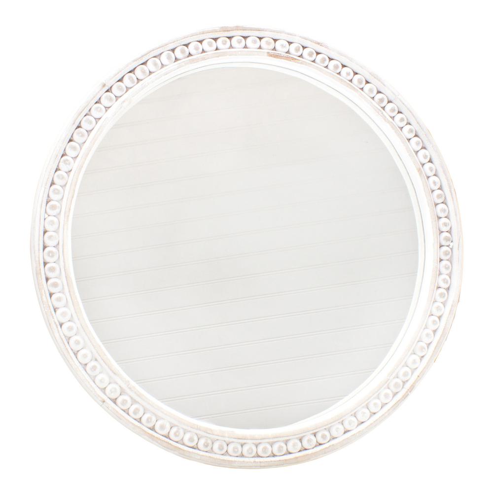 Round White Beaded Mirror. Picture 1
