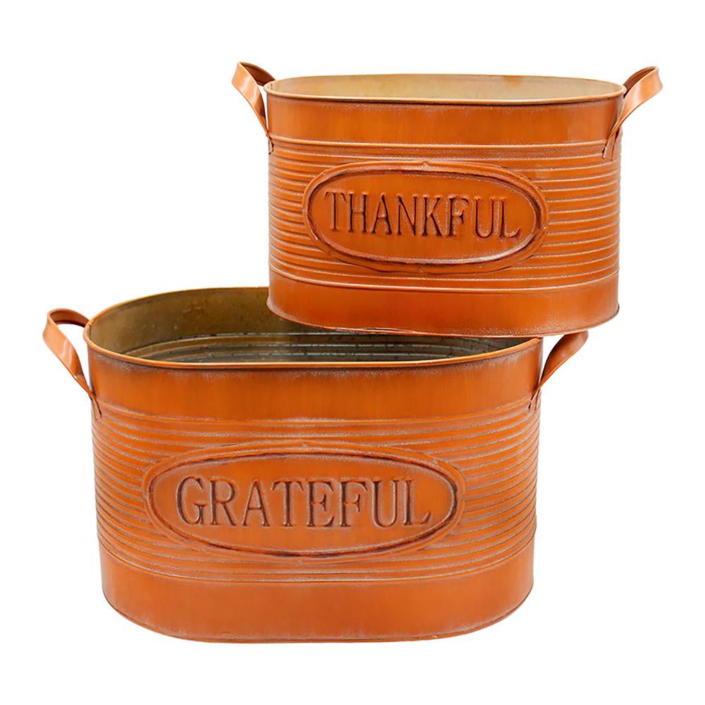 Set of 2 Orange Thankful & Grateful Buckets. Picture 1