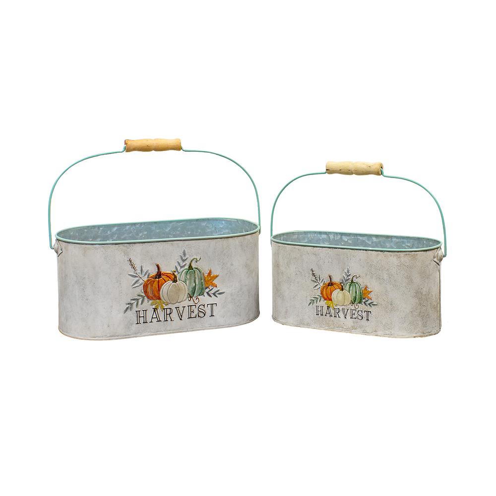 Set of 2 Oval Harvest Buckets with Handles. Picture 1
