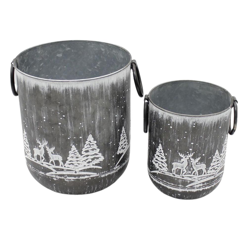 Set of 2 Winter Gray Buckets with Side Handles. Picture 1