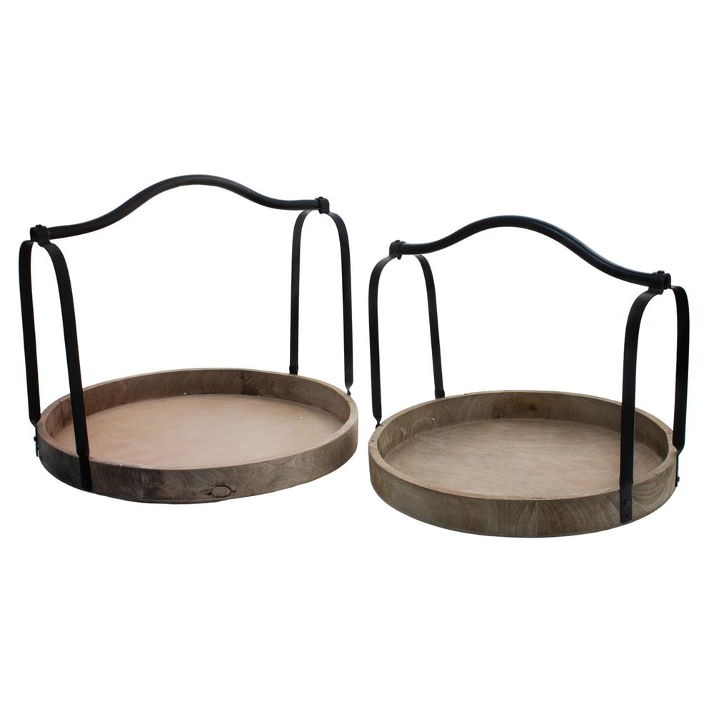 Set of 2 Round Trays with Handles. Picture 1