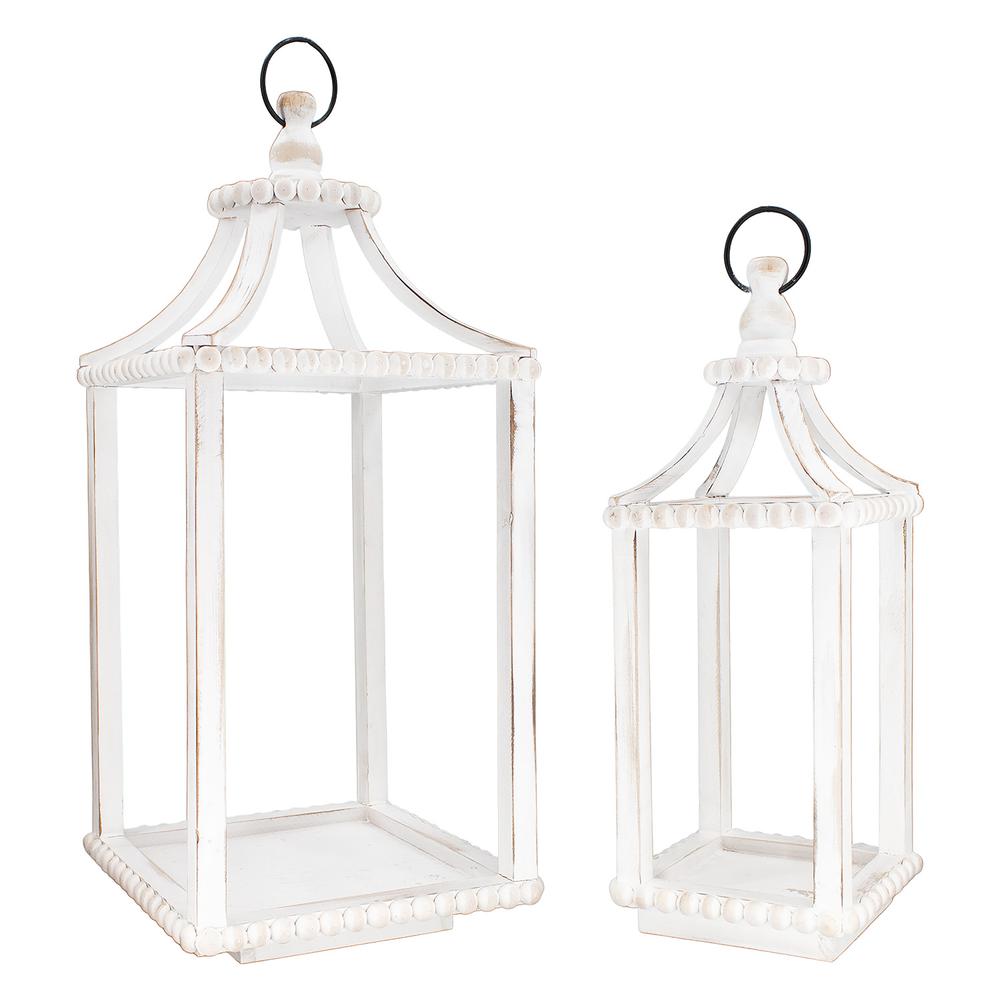Set of 2 White House Lanterns with Bead Edges. Picture 1