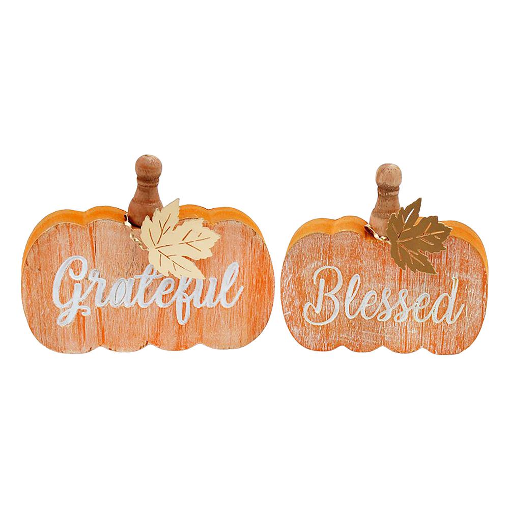 Set of 2 Grateful & Blessed Pumpkin Blocks. Picture 1