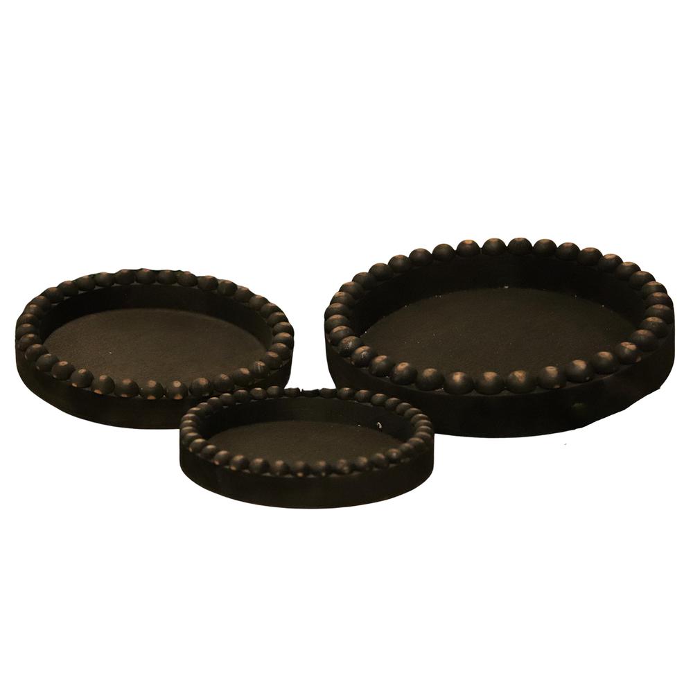 Set of 3 Black Round Beaded Trays. Picture 1