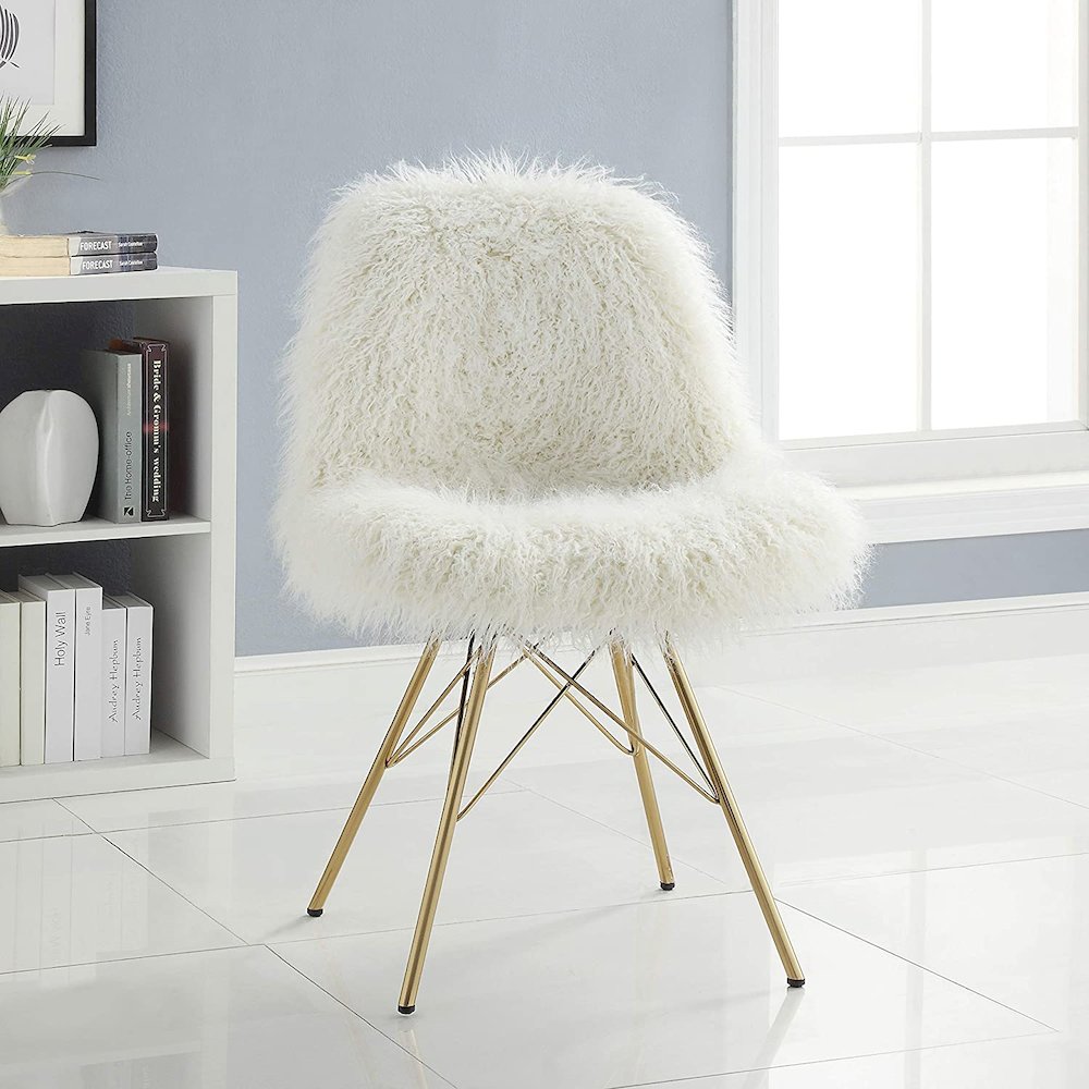 Remy Flokati Chair with Gold Metal Base. Picture 2