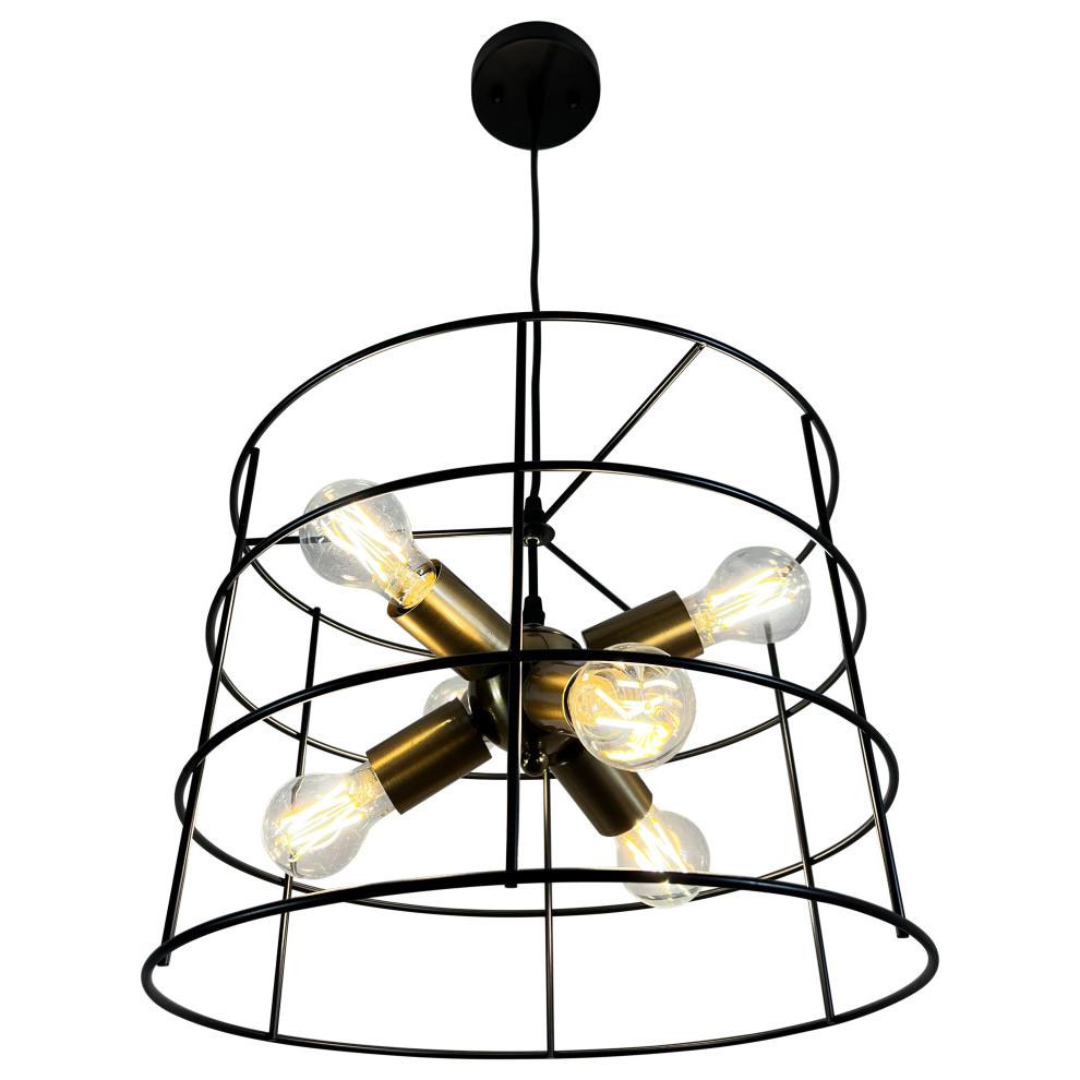Nicte 6-Light Brass and Black Cage Chandelier. Picture 1