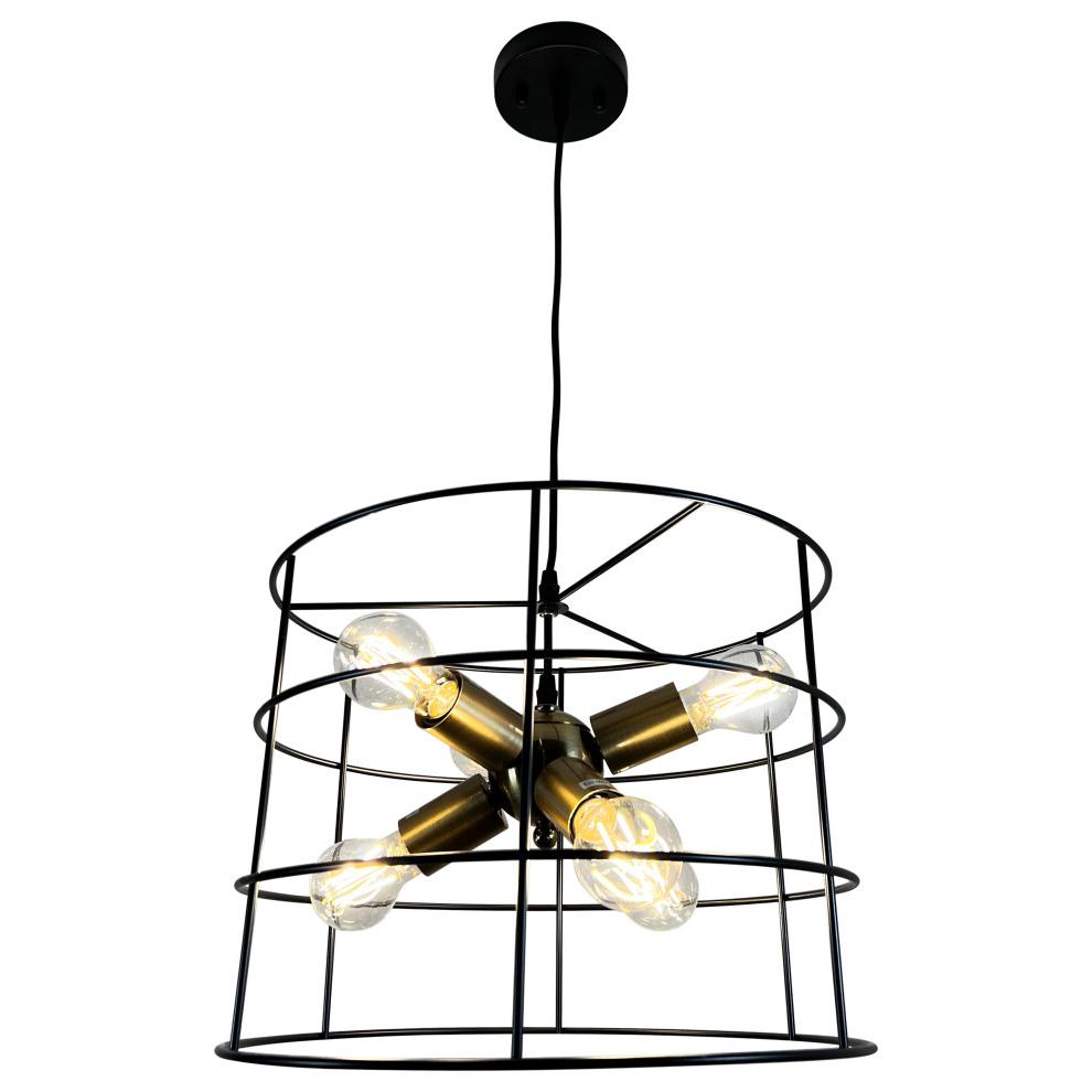 Nicte 6-Light Brass and Black Cage Chandelier. Picture 4
