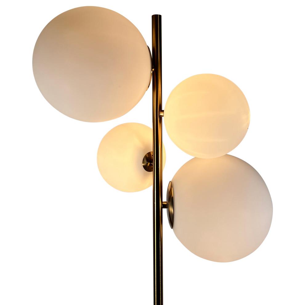 Kinich 4-Light 62 in. Brass Floor Lamp with White Glass Globes. Picture 3