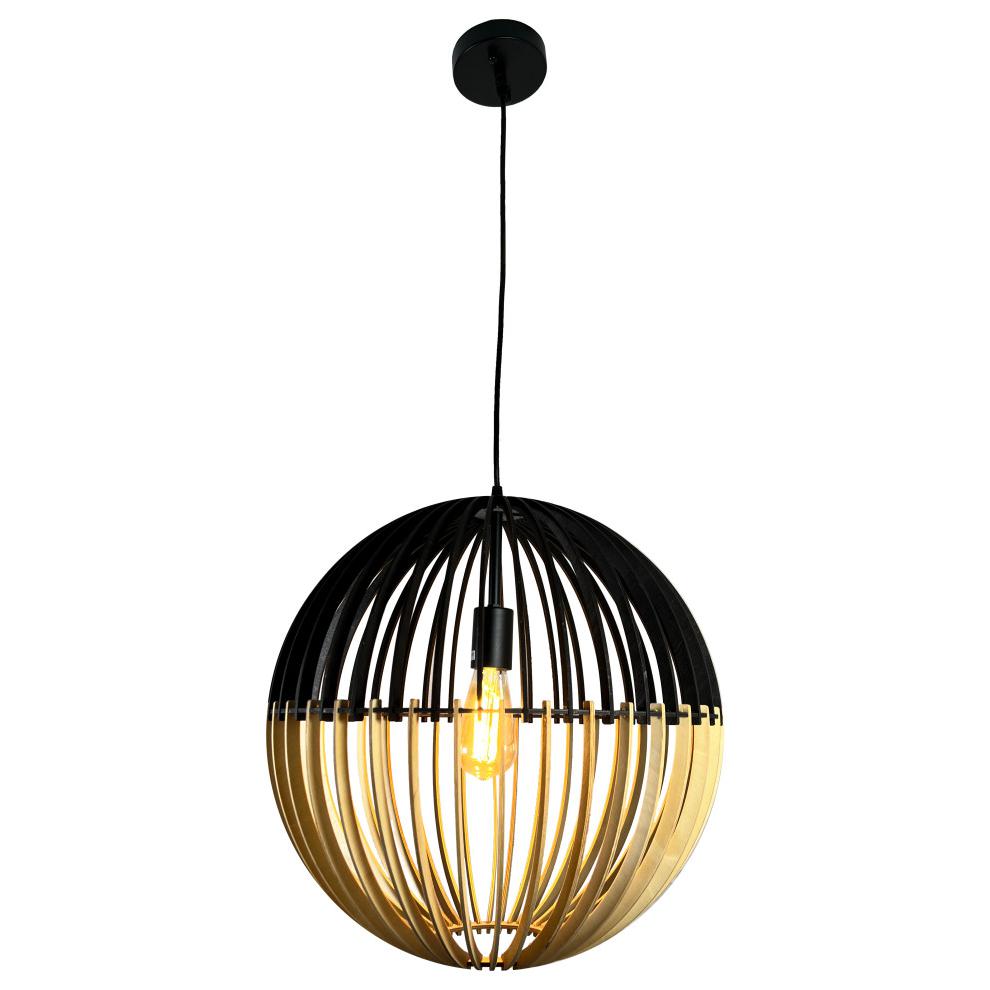 Balam 1-Light Black & Bamboo Globe Pendant. Picture 1