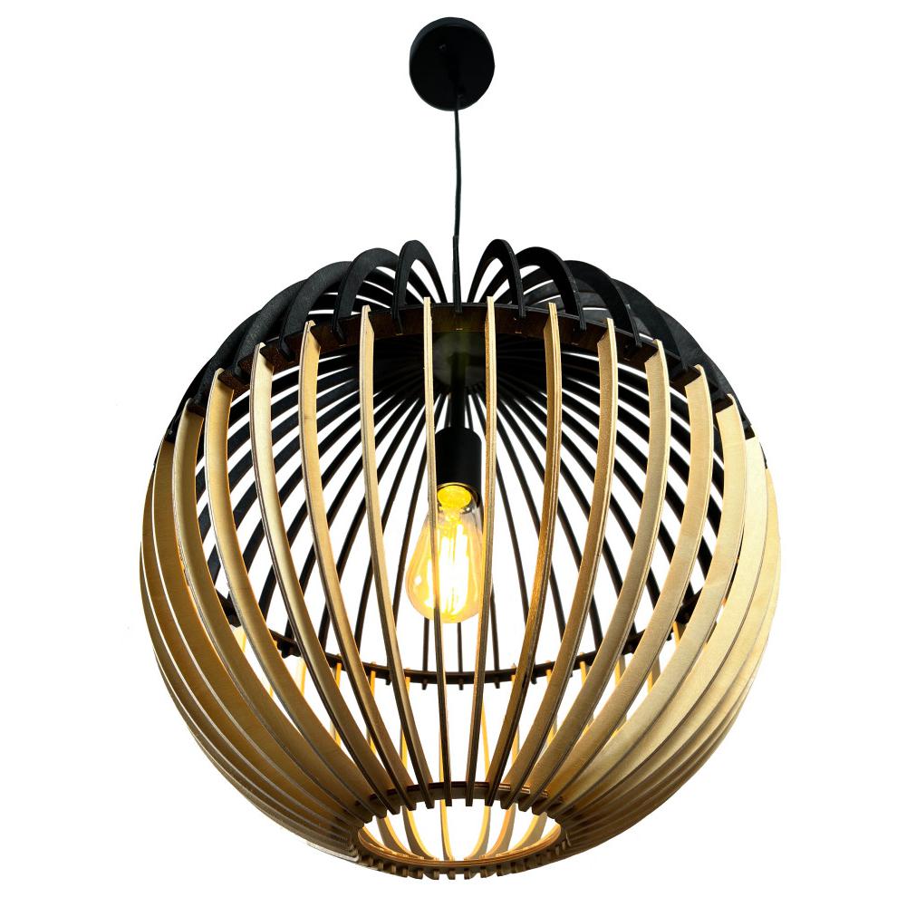 Balam 1-Light Black & Bamboo Globe Pendant. Picture 2