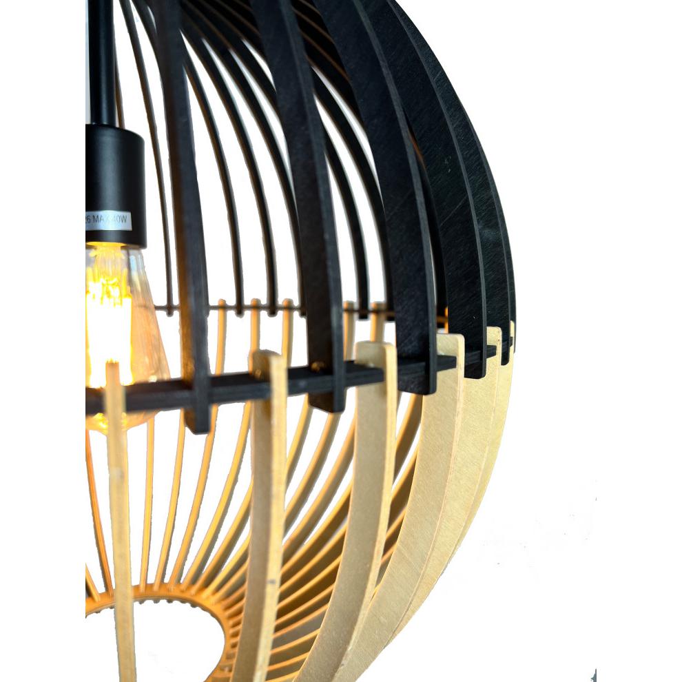 Balam 1-Light Black & Bamboo Globe Pendant. Picture 3
