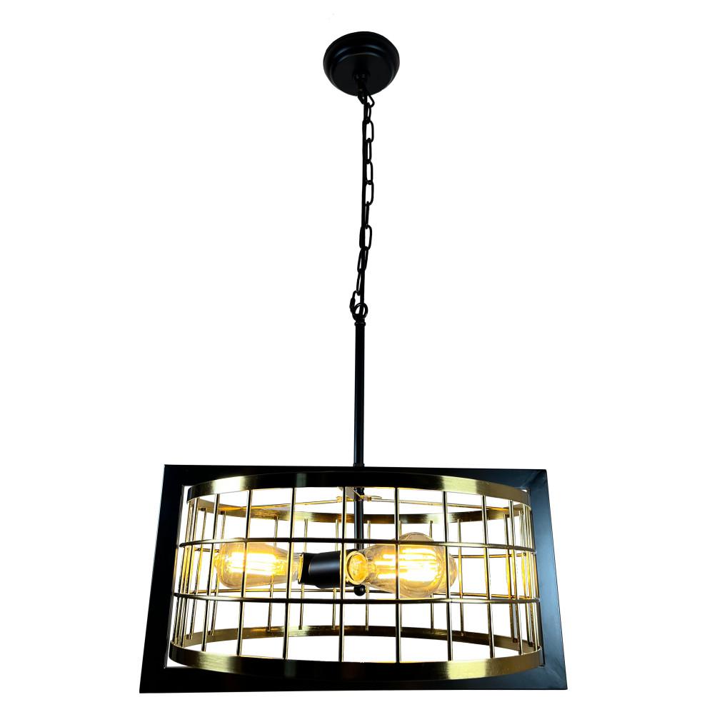 Akbal 3-Light Black and Gold Drum Chandelier. Picture 1