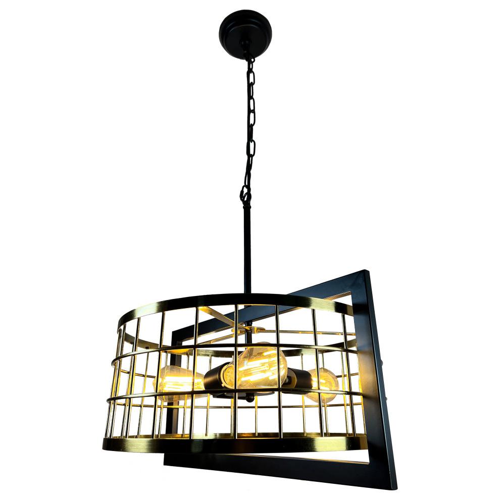Akbal 3-Light Black and Gold Drum Chandelier. Picture 2
