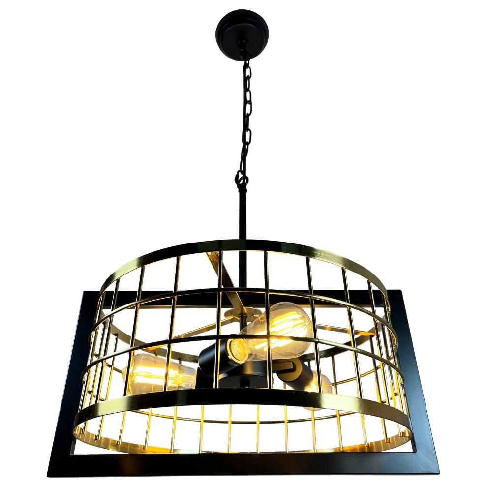 Akbal 3-Light Black and Gold Drum Chandelier. Picture 3