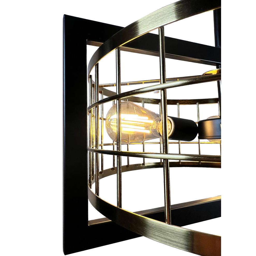 Akbal 3-Light Black and Gold Drum Chandelier. Picture 4