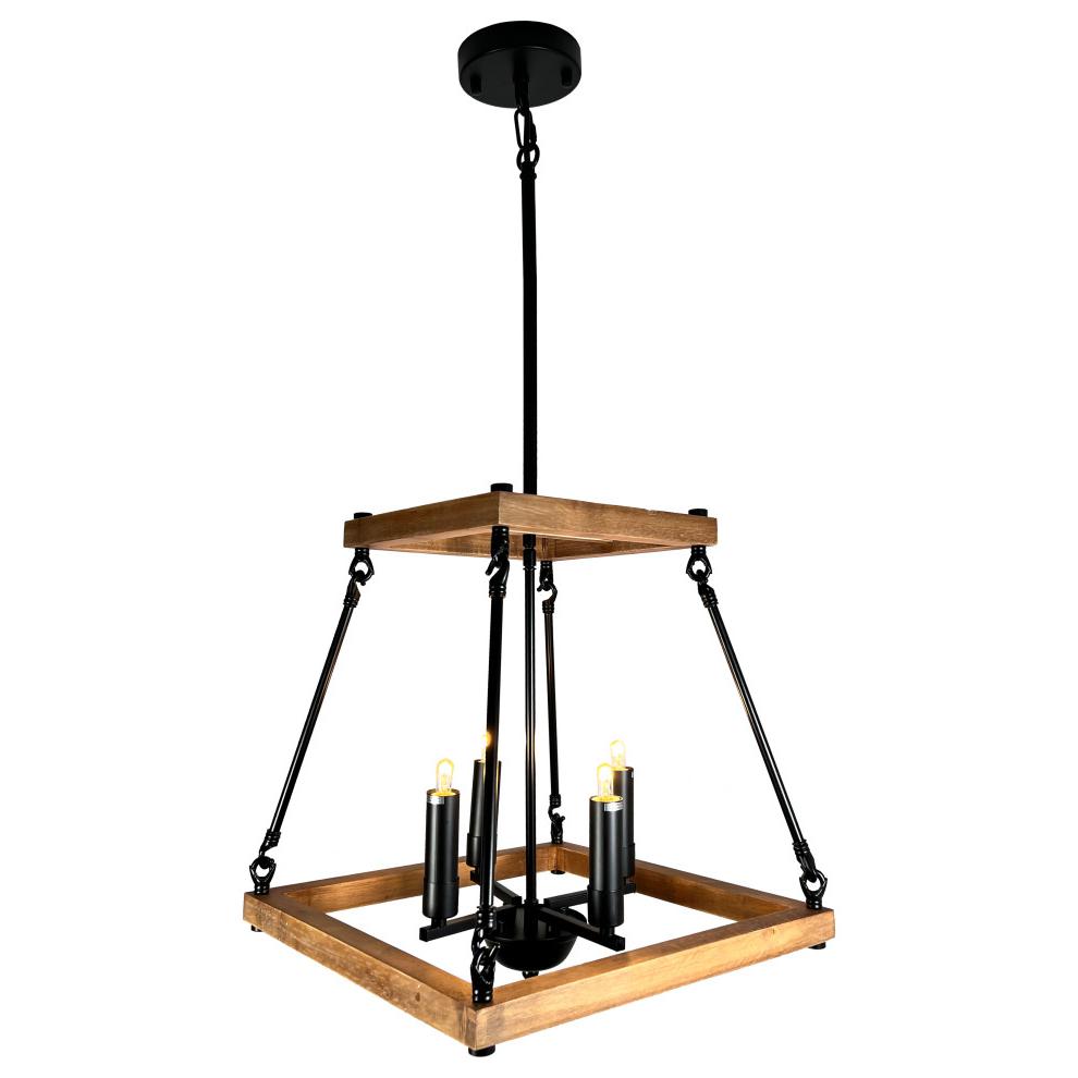 Noil 4-Light Black and Wood Chandelier. Picture 1